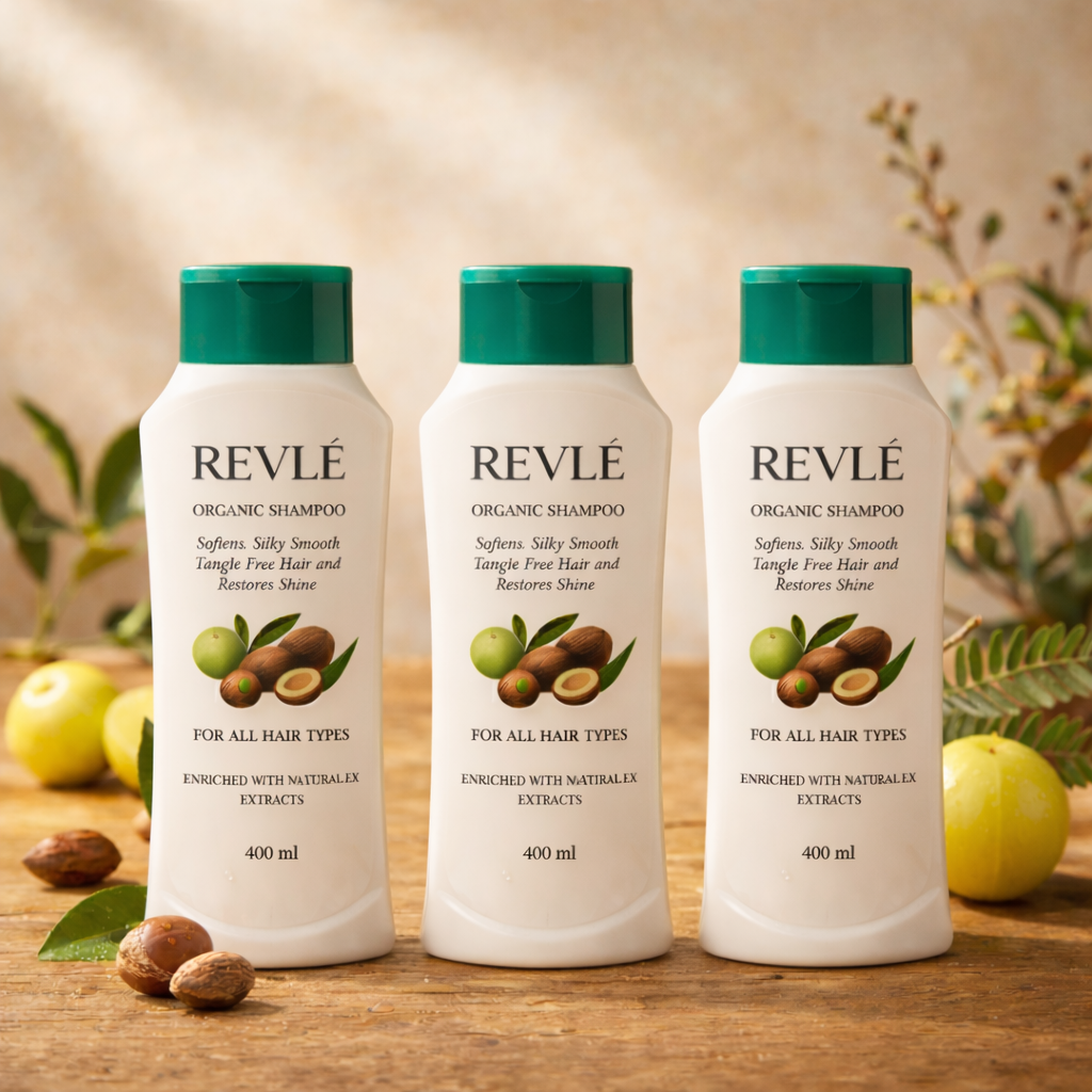 Revlé Organic Shampoo  | Macadamia & Botanical Extracts for Silky, Smooth & Strong Hair - 400ml 3 Bottle Deal